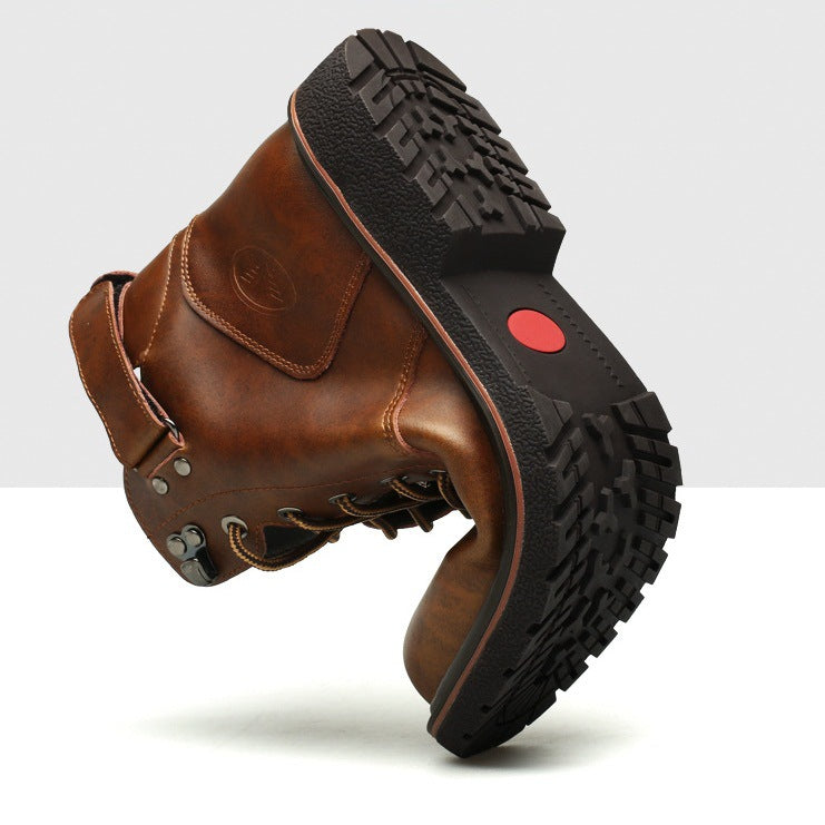 2025 New British Men's Fleece Martin Boots Casual Mid-Top Leather Boots Fashion Men's Cotton Boots Warm Boots Trendy Shoes
