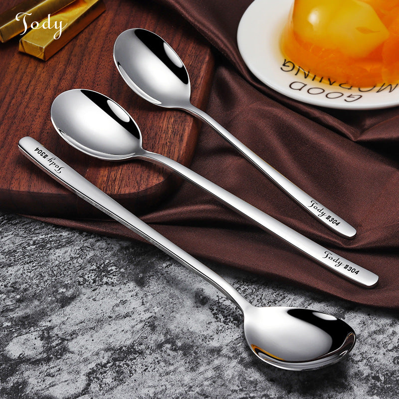 Korean style spoon 304 stainless steel spoon thickened stirring ice spoon coffee spoon household meal spoon factory wholesale
