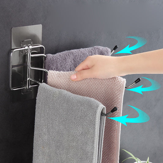 1384 Bathroom Towel Bath Towel Rack 180 Degree Rotatable Towel Rack No Punching Stainless Steel Kitchen Rag Rack
