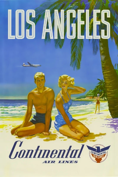 Travel Los Angeles via Continental Airlines Remastered Poster Print