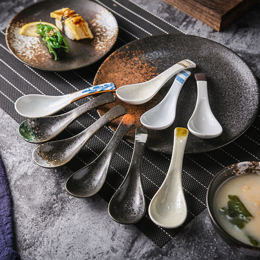 Japanese ceramic spoon soup spoon rice spoon hotel restaurant restaurant soup spoon spoon tableware Japanese style manufacturer logo
