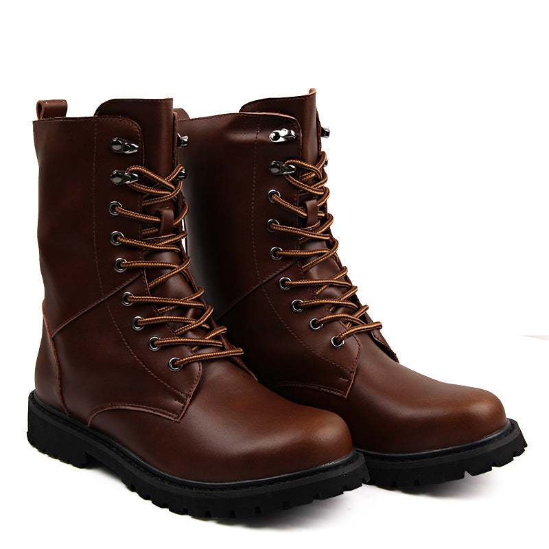 Men's Leather Boots Lightweight 48 Plus Size Cowhide High Top Non-Slip Cargo Boots Wearable Fleece Warm Martin Boots Vintage