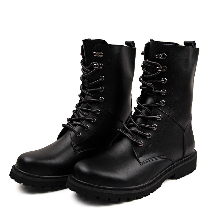 Men's Leather Boots Lightweight 48 Plus Size Cowhide High Top Non-Slip Cargo Boots Wearable Fleece Warm Martin Boots Vintage