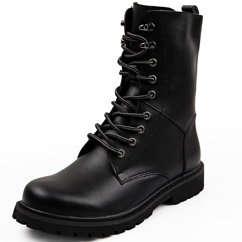Men's Leather Boots Lightweight 48 Plus Size Cowhide High Top Non-Slip Cargo Boots Wearable Fleece Warm Martin Boots Vintage
