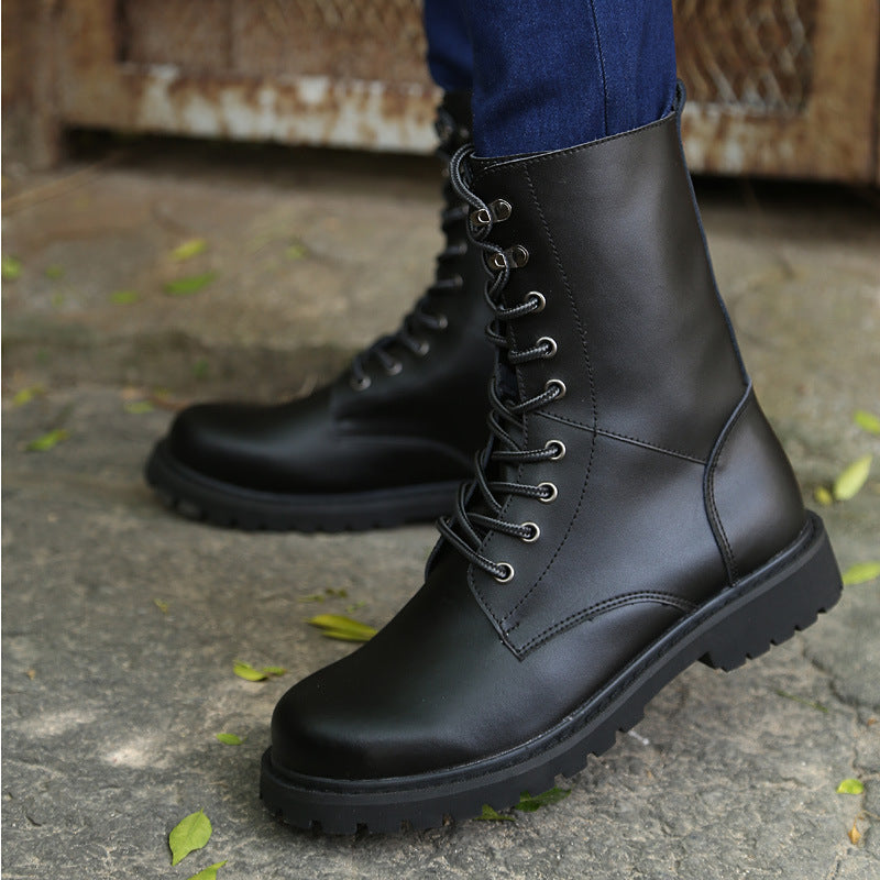 Men's Leather Boots Lightweight 48 Plus Size Cowhide High Top Non-Slip Cargo Boots Wearable Fleece Warm Martin Boots Vintage