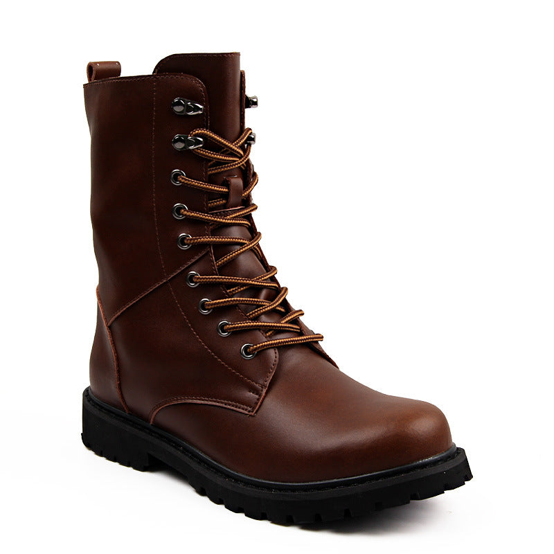 Men's Leather Boots Lightweight 48 Plus Size Cowhide High Top Non-Slip Cargo Boots Wearable Fleece Warm Martin Boots Vintage