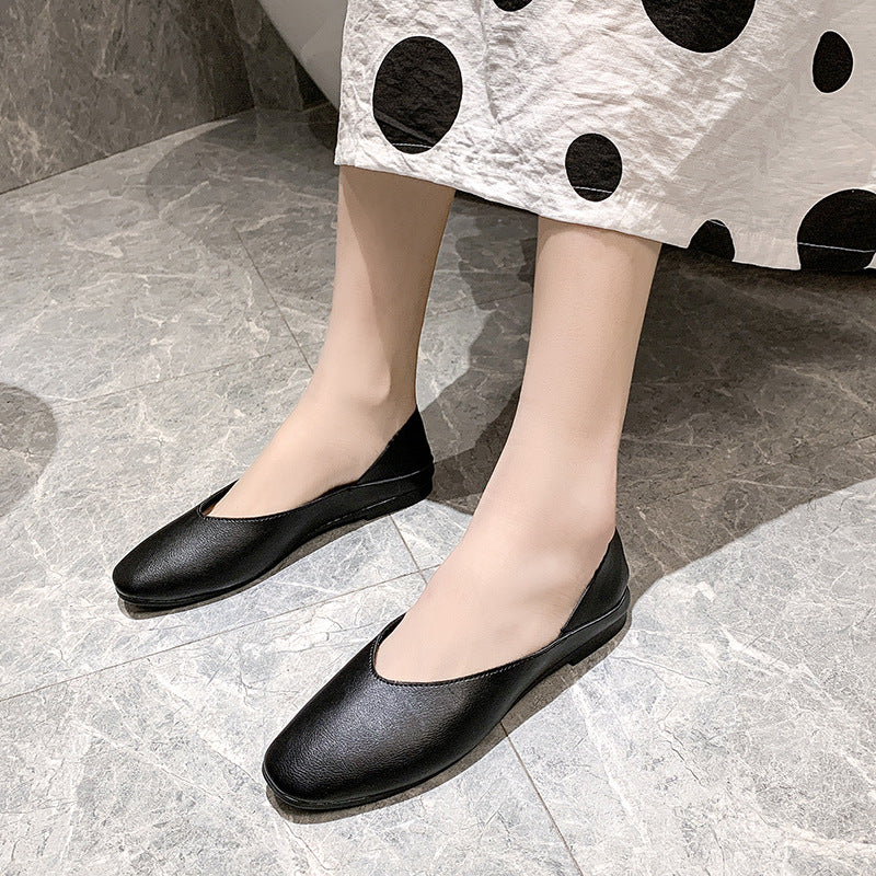 2024 spring and summer new Korean version solid color simple two-wear single shoes women's round toe flat women's shoes shallow casual foreign trade