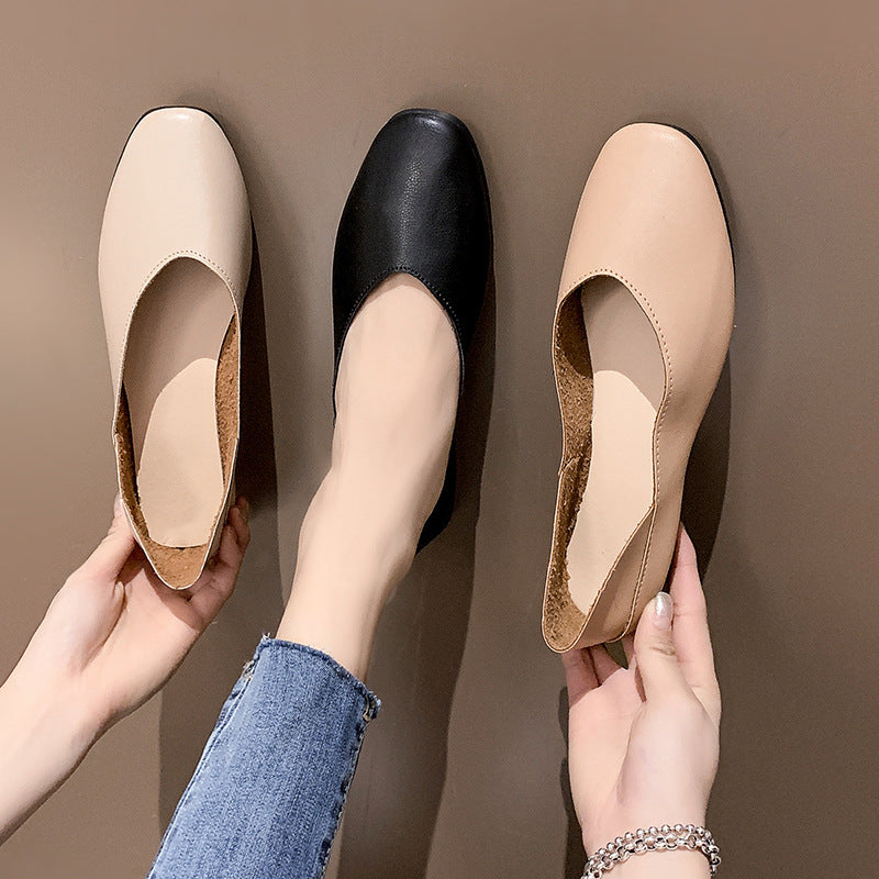 2024 spring and summer new Korean version solid color simple two-wear single shoes women's round toe flat women's shoes shallow casual foreign trade