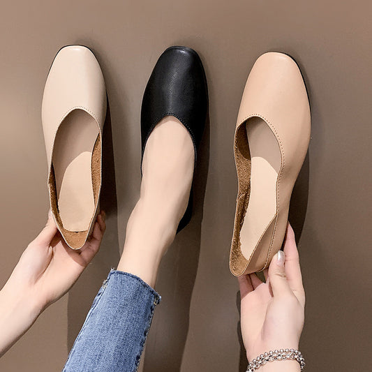 2024 spring and summer new Korean version solid color simple two-wear single shoes women's round toe flat women's shoes shallow casual foreign trade