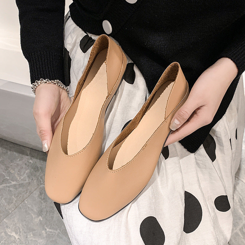 2024 spring and summer new Korean version solid color simple two-wear single shoes women's round toe flat women's shoes shallow casual foreign trade
