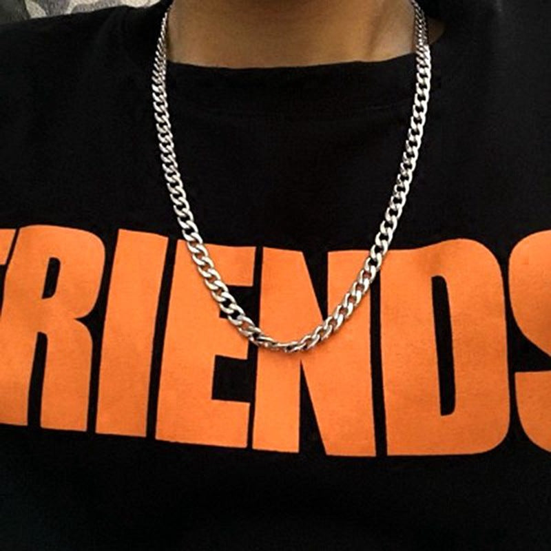 Non-fading necklace men's Cuban chain hip hop versatile stainless steel chain trendy woman NK European and American cross-border accessories