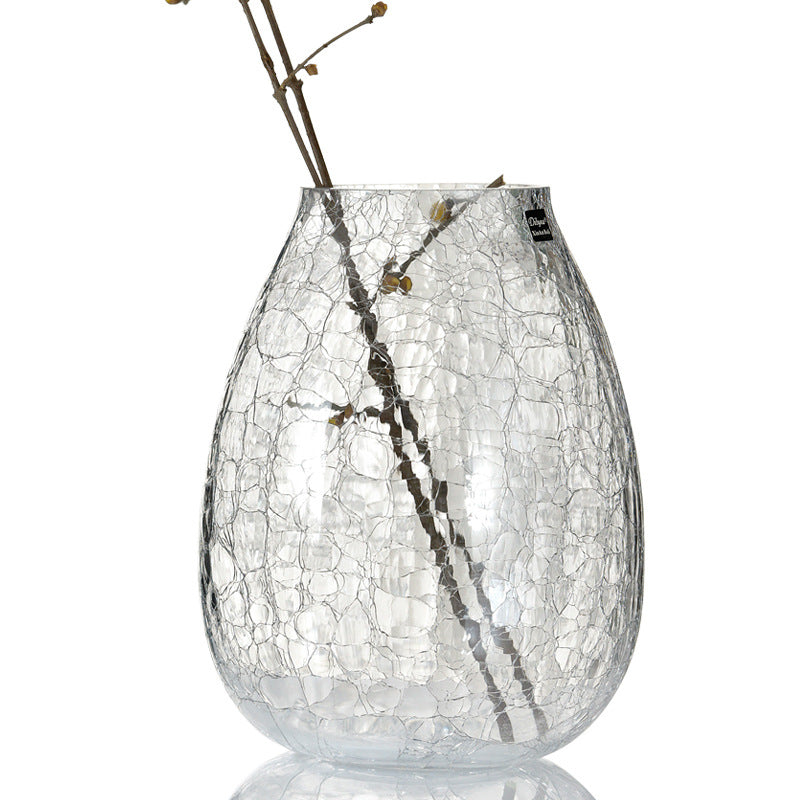 Creative large light luxury cracked ice flower glass vase glazed transparent flower utensils American home decoration flower arrangement