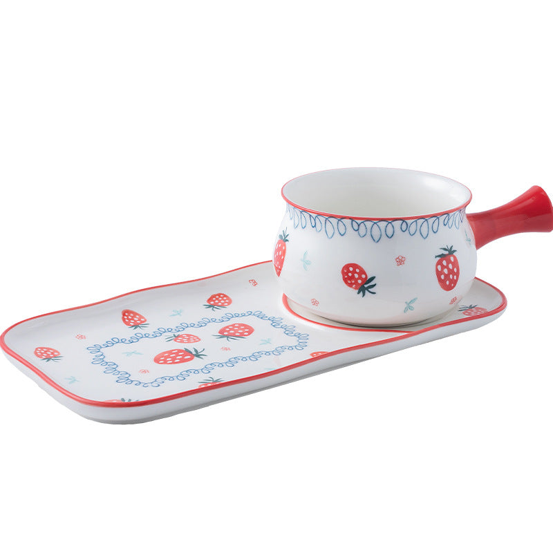 One person eating Japanese ceramic breakfast bowl and plate set creative Internet celebrity plate dish plate household oatmeal bowl strawberry pattern