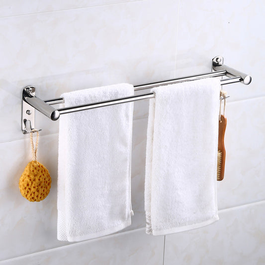 Stainless steel towel pole hotel bathroom thickened single rod double bar towel rack non-punch storage toilet bath towel rack