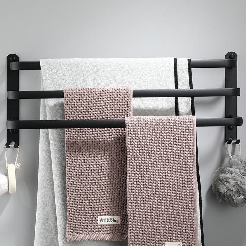 Black space aluminum towel rack, towel pole, single rod, toilet upper and lower rod hanger, towel hanger, bath towel rack