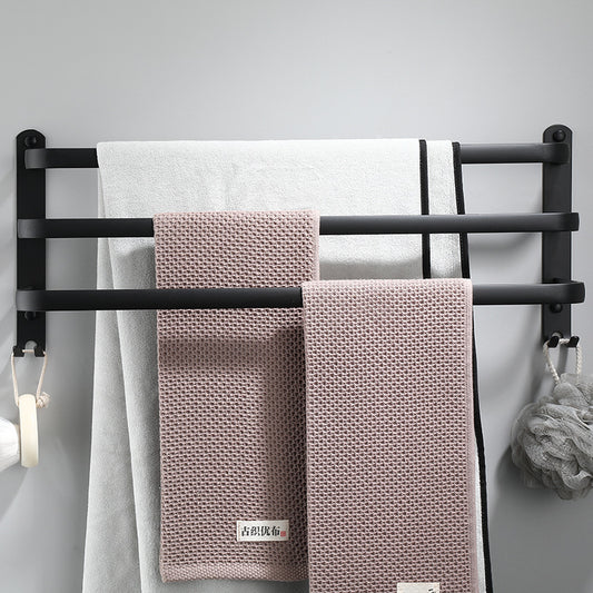 Black space aluminum towel rack, towel pole, single rod, toilet upper and lower rod hanger, towel hanger, bath towel rack