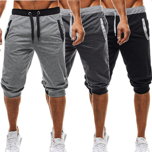 European and American men's trend casual shorts, sports slim fit, color-blocking, fitness, jogging, five-point pants