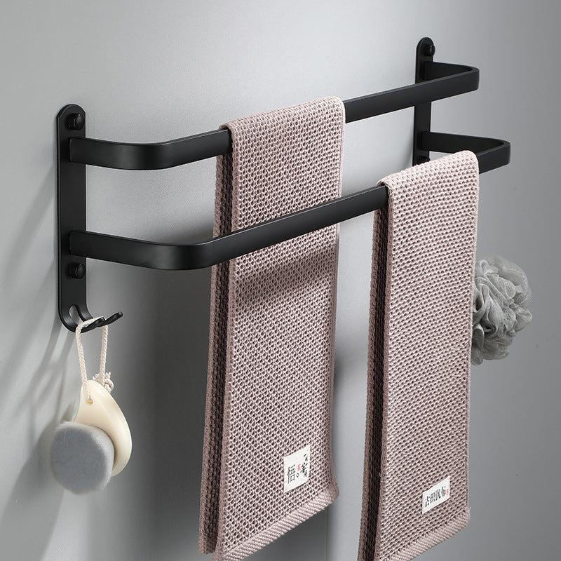Black space aluminum towel rack, towel pole, single rod, toilet upper and lower rod hanger, towel hanger, bath towel rack
