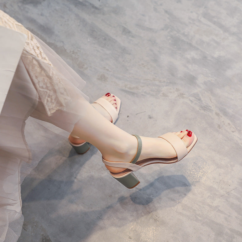 Sandals Women's 2025 Summer New Korean Version Versatile Student Fashion Fairy Style Block Heel Open Toe One Strap High Heels