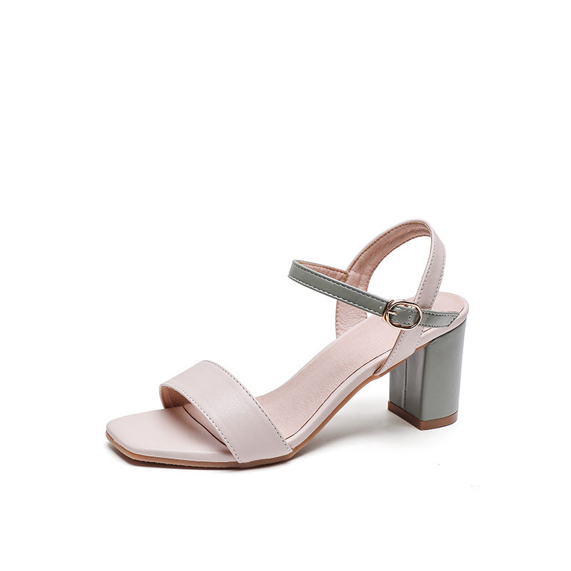 Sandals Women's 2025 Summer New Korean Version Versatile Student Fashion Fairy Style Block Heel Open Toe One Strap High Heels