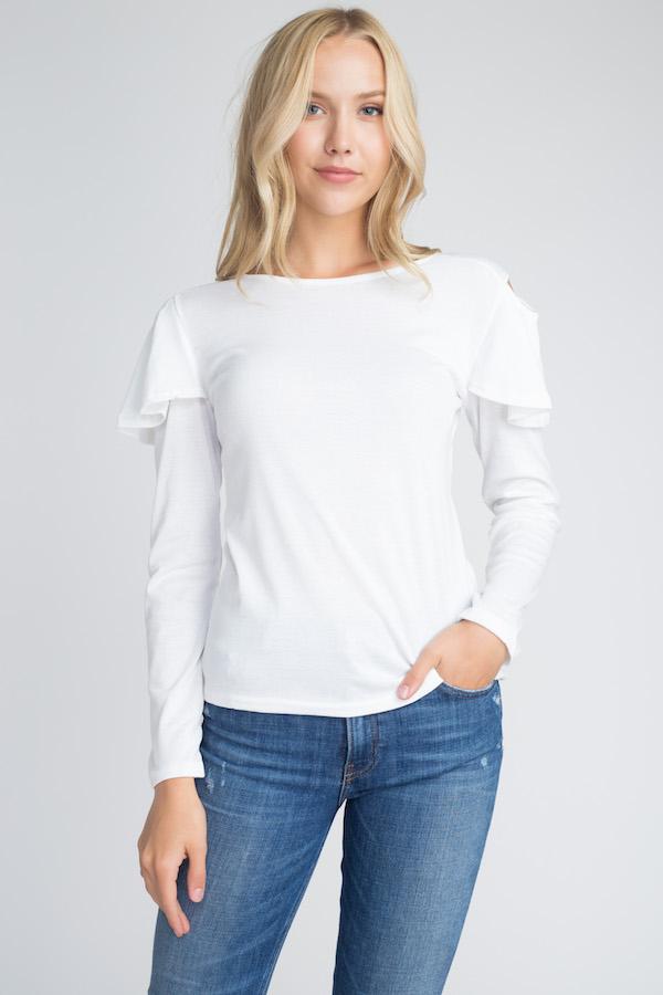 Women's Cold Shoulder Ruffle Long Sleeve Top