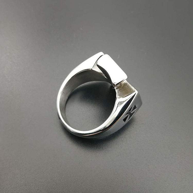European and American cross-border hot selling punk retro ring titanium steel polished German black iron cross men's ring