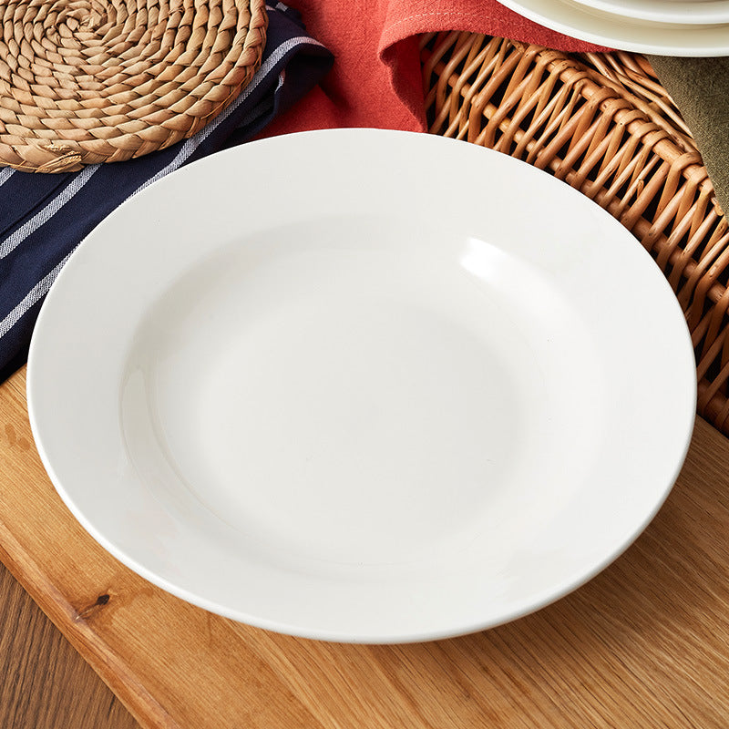 Household soup plates ceramic tableware white round depth plates Shanxi hotel supplies dishes Ceramic plates