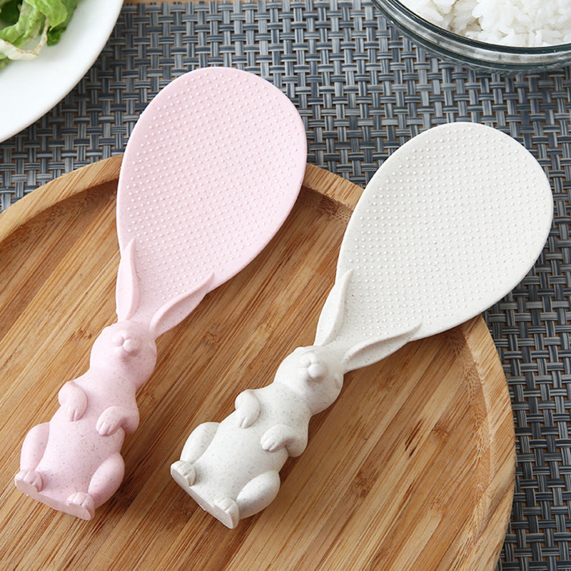 Wheat straw rabbit spoon can stand plastic rabbit rice spoon rice shovel household non-stick rice spoon kitchen serving rice spoon