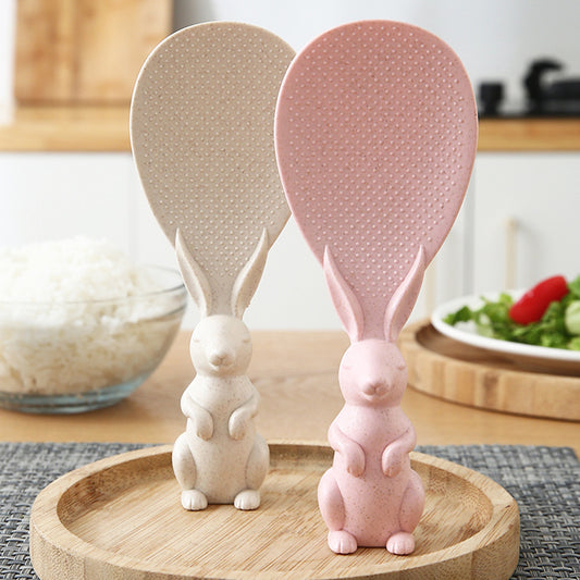 Wheat straw rabbit spoon can stand plastic rabbit rice spoon rice shovel household non-stick rice spoon kitchen serving rice spoon