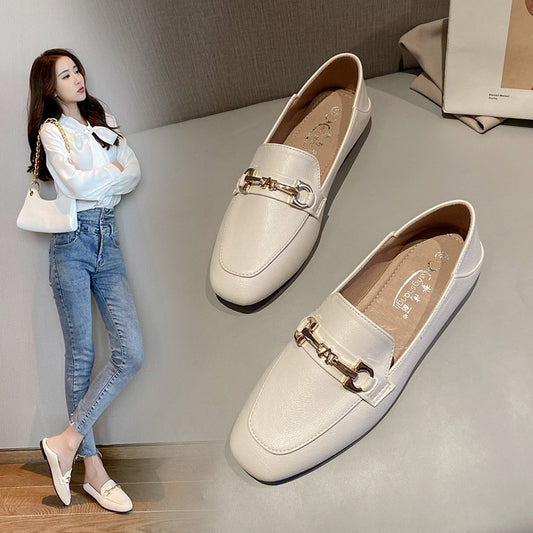 Single shoe women's 2025 spring British style Korean soft leather soft-soled flat women's shoes retro fashion one-foot small leather shoes