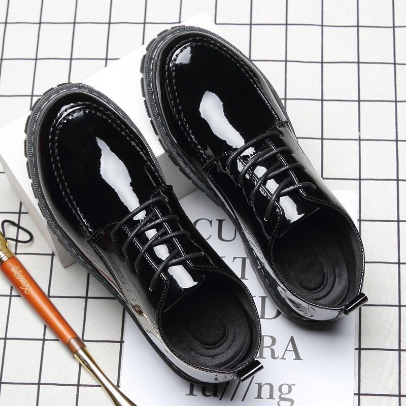 Leather shoes men Korean version of the trend of men's shoes British suits increased black youth business round toe men's casual leather shoes
