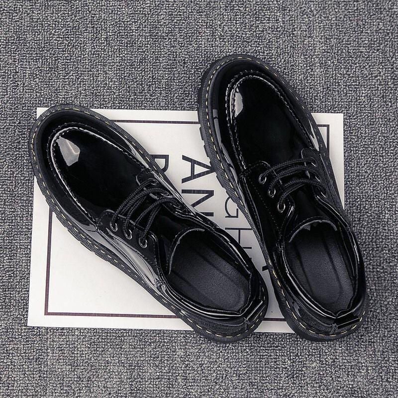 Leather shoes men Korean version of the trend of men's shoes British suits increased black youth business round toe men's casual leather shoes