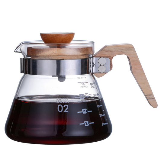 Blowing Thickened Glass Coffee Pot Set Rubber Wood Handle Sharing Pot Coffee Cup Manufacturers Bulk Stock