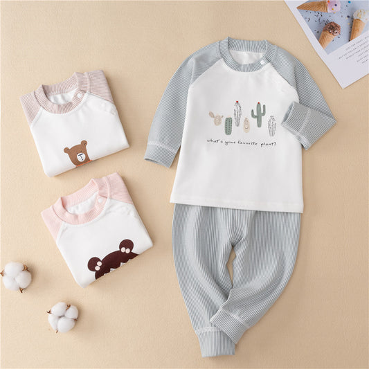 Girls' autumn clothes new baby boy home set Korean cartoon boy thickened autumn clothes and autumn pants underwear two-piece set
