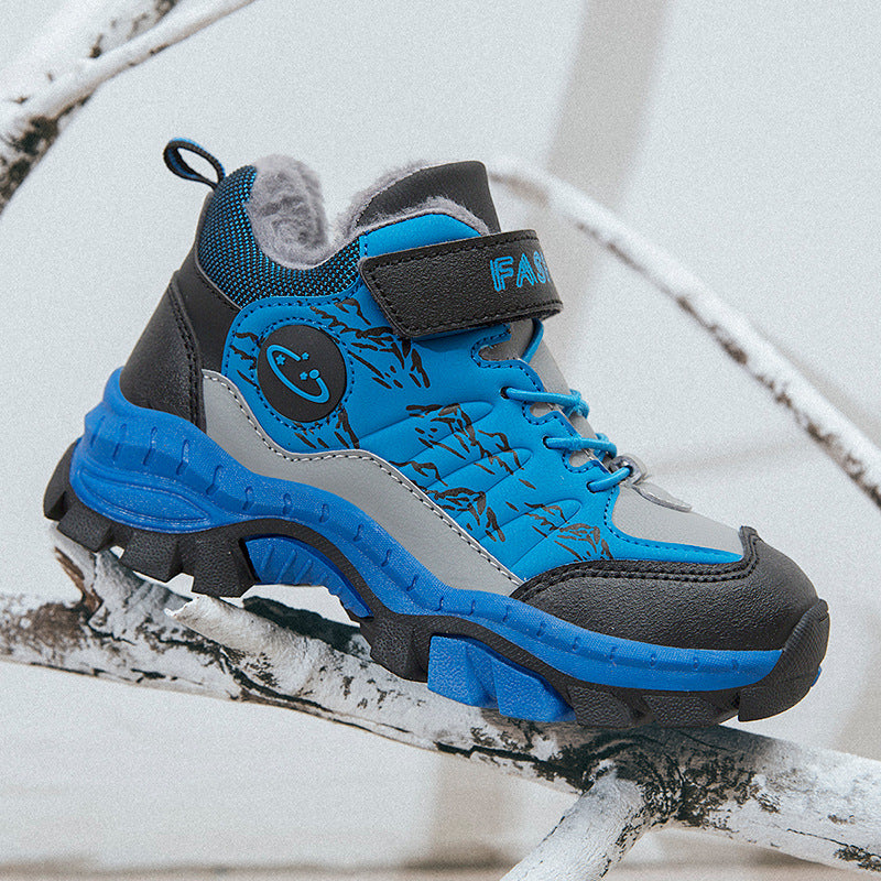 Winter boys' cotton shoes, children's Zhongbang outdoor hiking shoes, girls' big cotton snow, lightweight, non-slip and warm sneakers