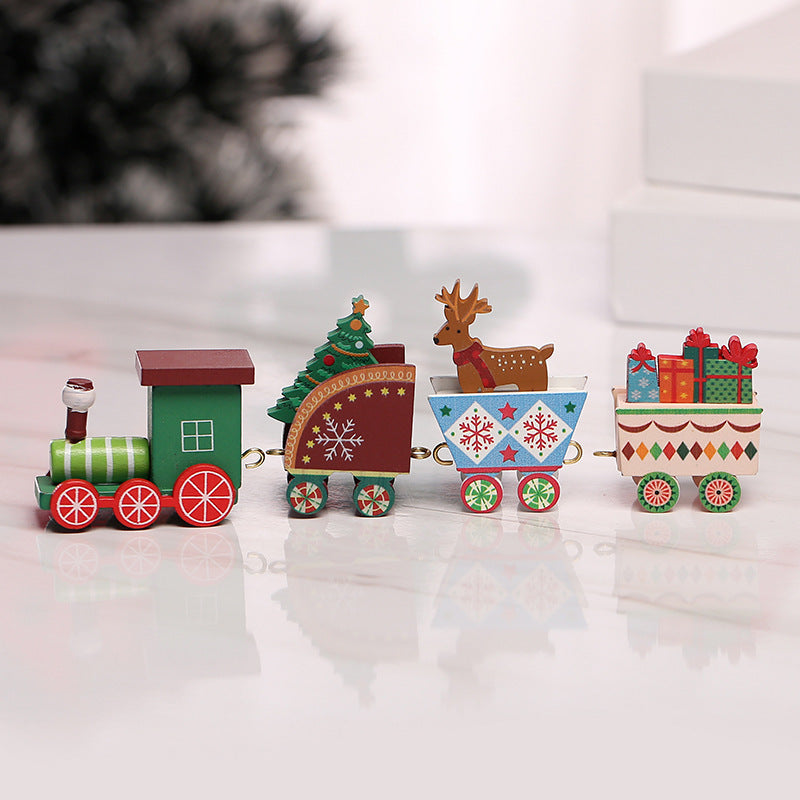 2024 Cross-border Wooden Four Festival Five Star Train Christmas Decoration Ornament Holiday Gifts