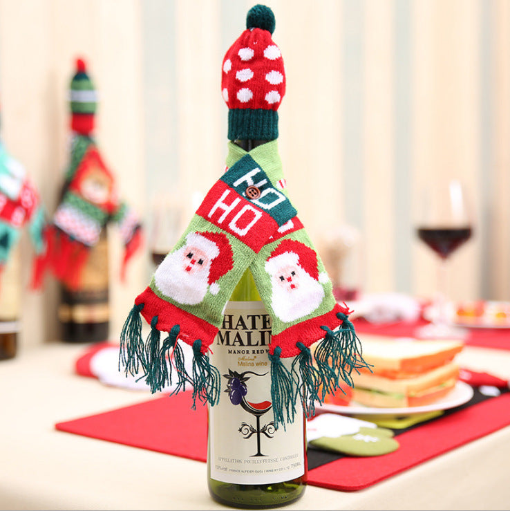 Christmas wine bottle decoration Christmas knitted wine set scarf hat set red wine bottle cover old man wine bottle set deer