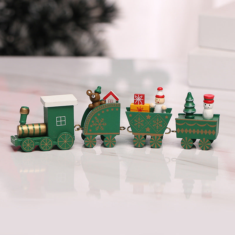2024 Cross-border Wooden Four Festival Five Star Train Christmas Decoration Ornament Holiday Gifts