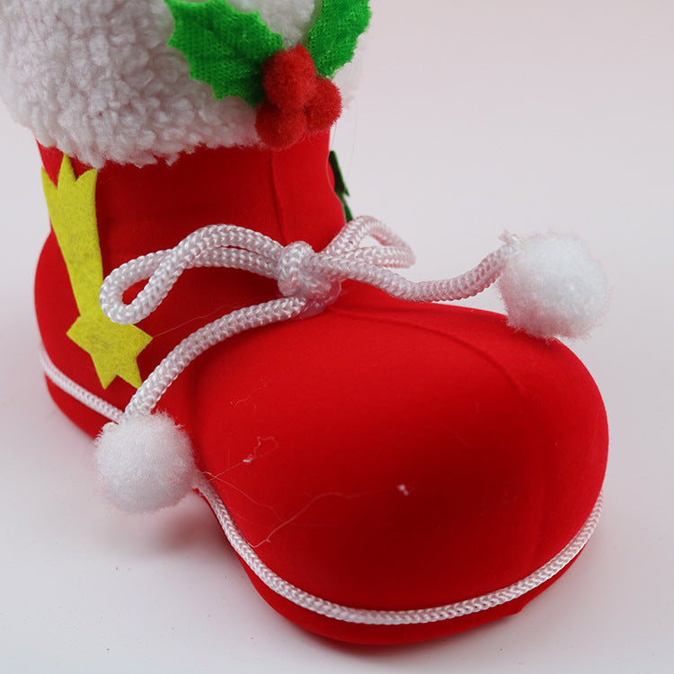 Creative Christmas Candy Boots Red Flocked Boots Pen Barrel Bag Gift Boots Christmas Event Decorations Wholesale