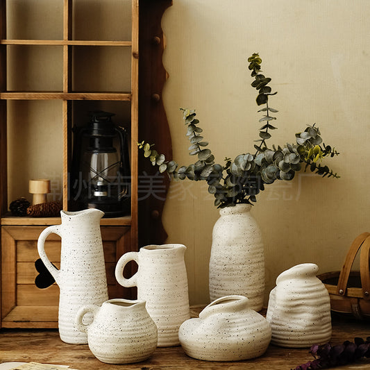 Meijiahui pastoral style ceramic vase ornaments, living room soft decoration ins, high-end sense retro home art flowers