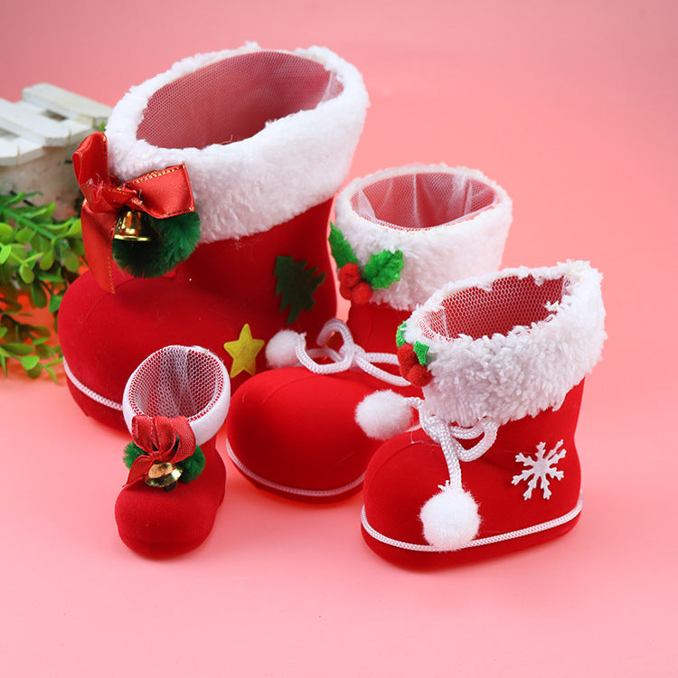 Creative Christmas Candy Boots Red Flocked Boots Pen Barrel Bag Gift Boots Christmas Event Decorations Wholesale