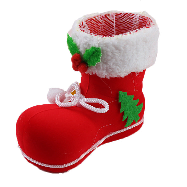 Creative Christmas Candy Boots Red Flocked Boots Pen Barrel Bag Gift Boots Christmas Event Decorations Wholesale