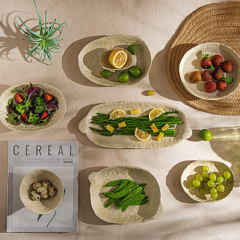 High-value hand-kneaded vegetable plates, Japanese ceramics, handmade plates, household stoneware, retro fish plates, plates, tableware, rice bowls
