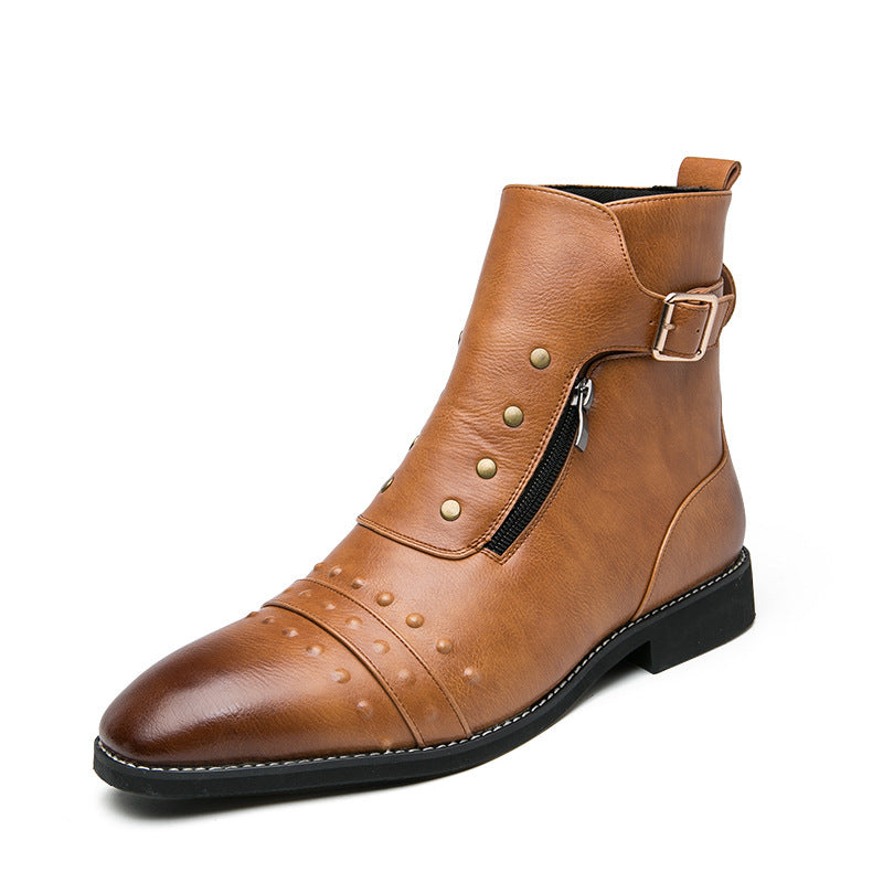 Plus Size Men's Boots Autumn New Men's Martin Boots British Style Pointed Toe Casual Single Shoes Vintage High Top Leather Boots 3057