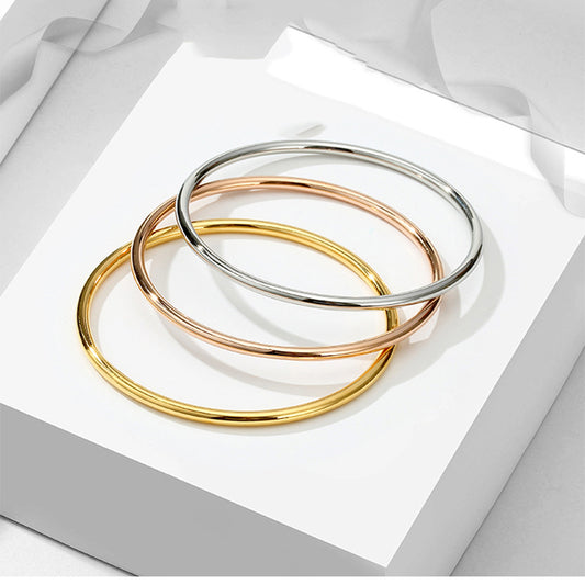 Douyin explosive European and American simple gold titanium steel 3mm coil bracelet cold wind women's thin round line plain circle bracelet