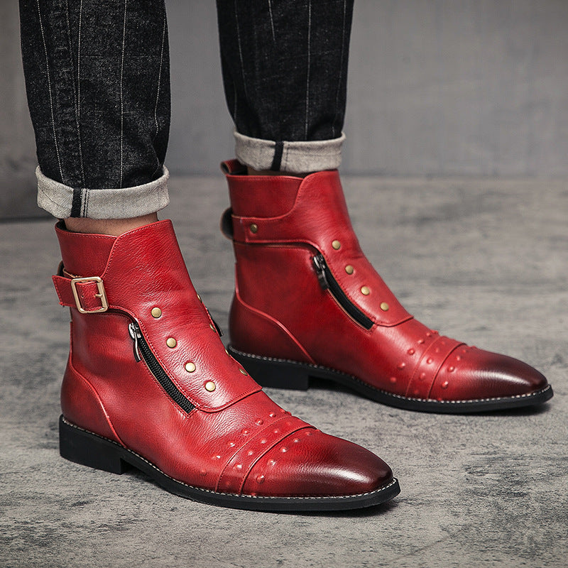 Plus Size Men's Boots Autumn New Men's Martin Boots British Style Pointed Toe Casual Single Shoes Vintage High Top Leather Boots 3057
