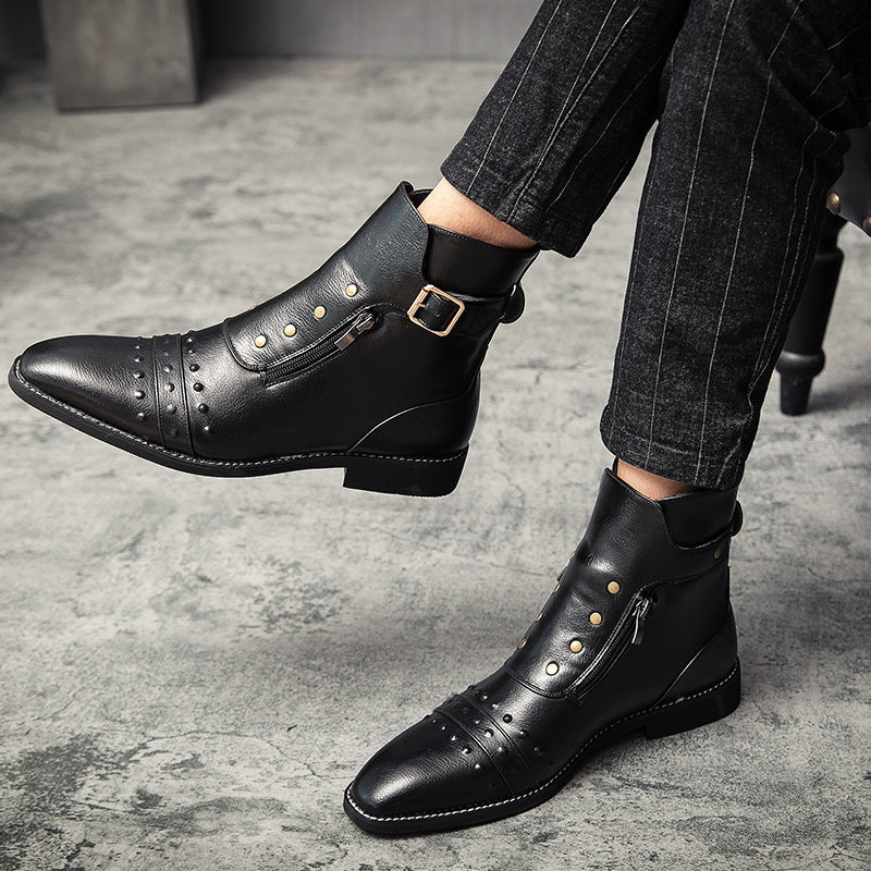 Plus Size Men's Boots Autumn New Men's Martin Boots British Style Pointed Toe Casual Single Shoes Vintage High Top Leather Boots 3057