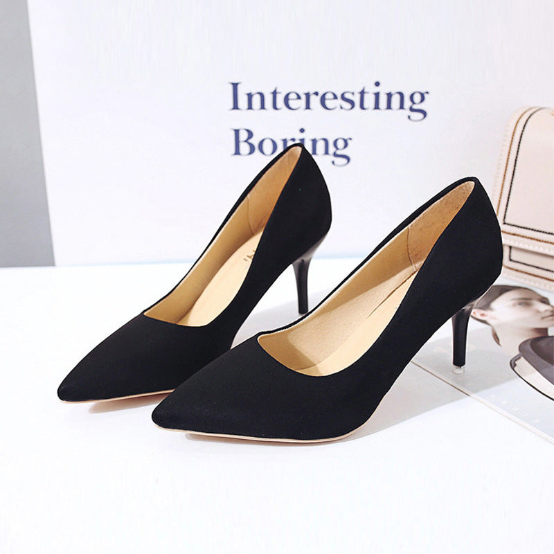 Spring 2025 New Plus Size High Heels Rubber Slip Stiletto Pumps Women's Suede Cross Border High Heels