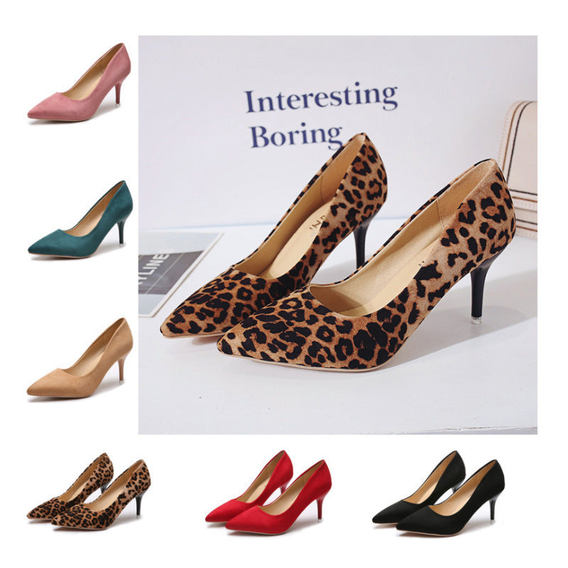 Spring 2025 New Plus Size High Heels Rubber Slip Stiletto Pumps Women's Suede Cross Border High Heels