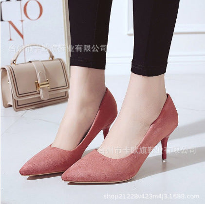 Spring 2025 New Plus Size High Heels Rubber Slip Stiletto Pumps Women's Suede Cross Border High Heels